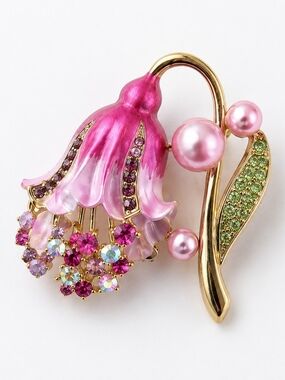 Rucinni Pink Flower Crystal & Faux Pearl Brooch Pin – New in Package